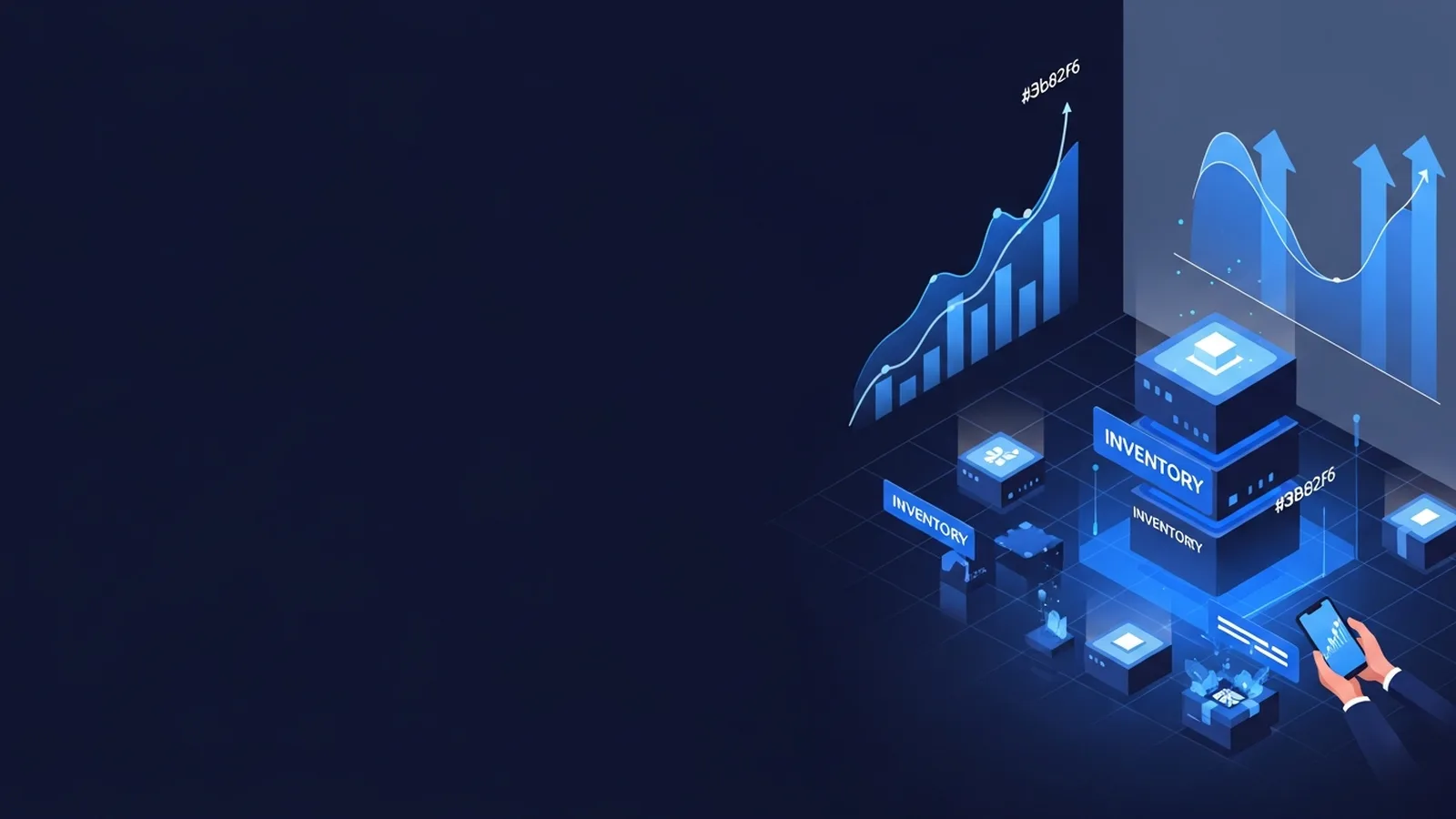 Split-screen comparison of supply chain software dashboards with electric blue data visualizations and analytics charts