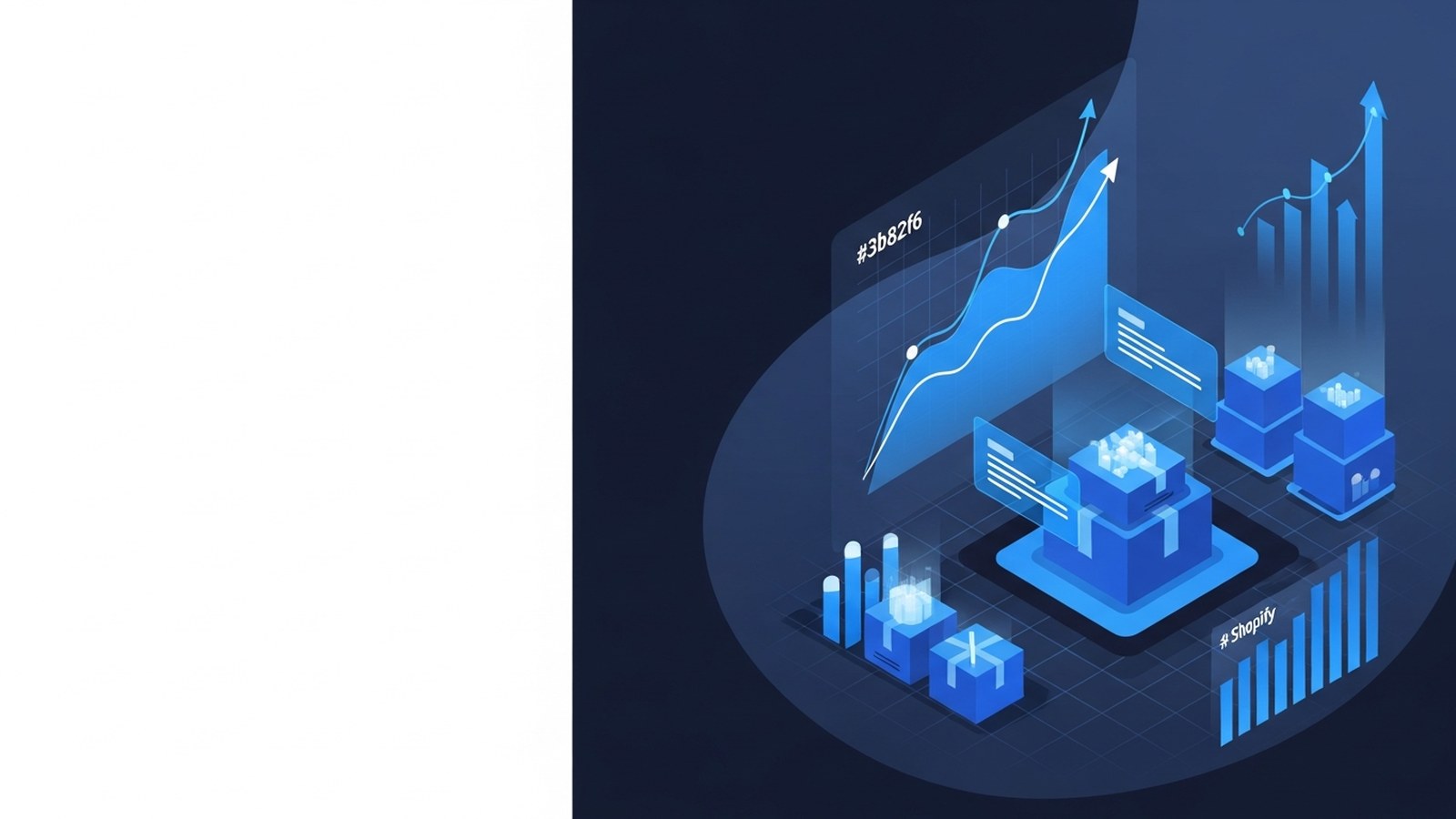 Dashboard displaying automated cash flow graphs and inventory cycle data in electric blue against a dark interface