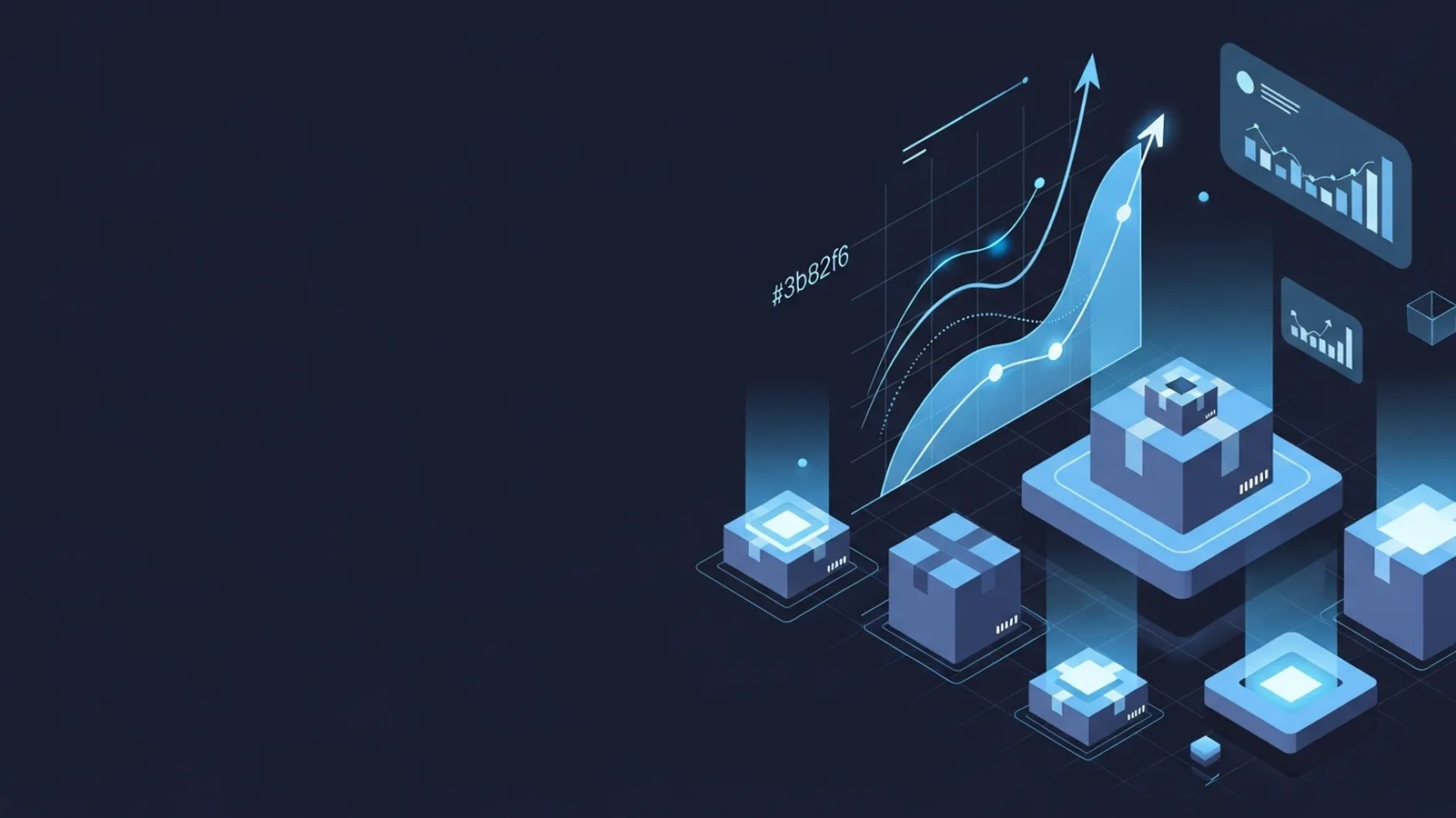 Clean dashboard interface displaying inventory demand quantity metrics and forecasting graphs in deep electric blue tones