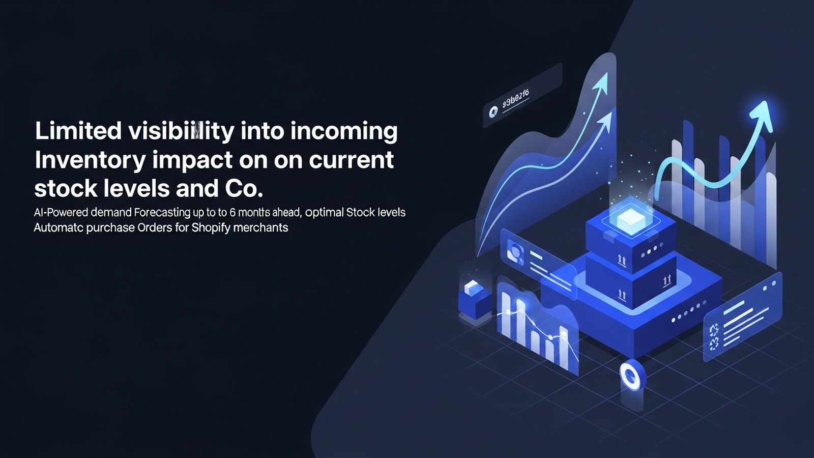 Dashboard showing incoming inventory metrics with electric blue data visualizations and real-time stock level graphs