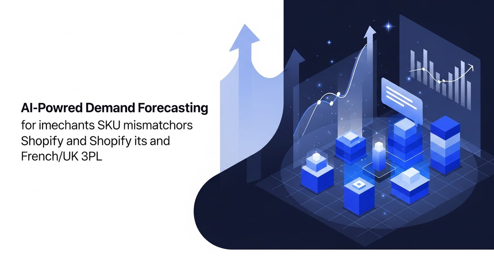 Dashboard interface displaying SKU mapping between Shopify and 3PL warehouses with electric blue data visualization elements